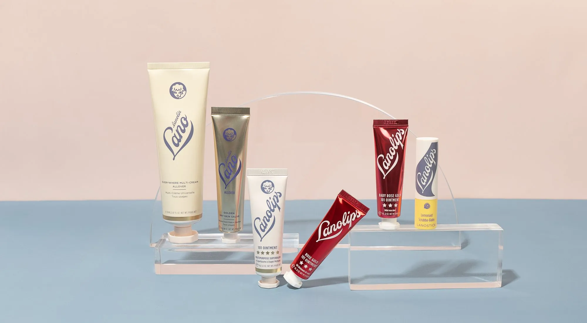 Today's Skin tubes on a clear acrylic stand